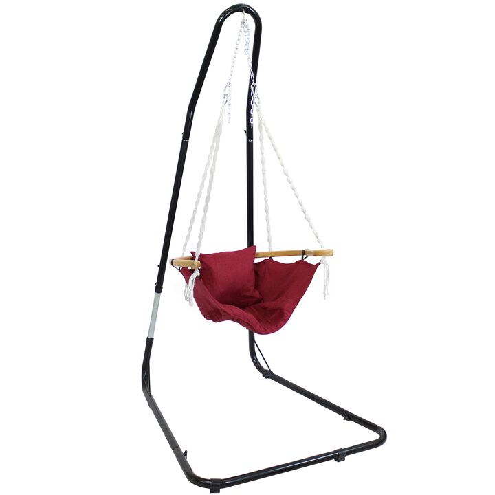 Sunnydaze Fabric Hammock Chair with Wood Armrest and Steel Stand - Red