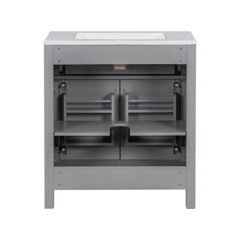 Whisen 30" Bathroom Storage Cabinet Bathroom Vanity with Ceramic Sink, 2 Soft Close Doors, Adjustable Shelf and Flip Drawer