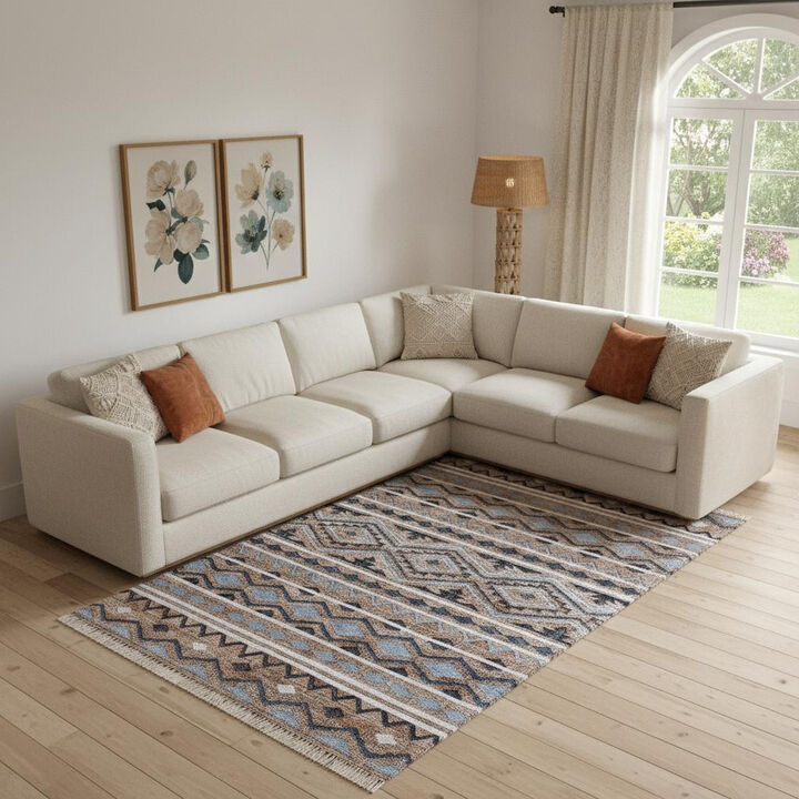 HomeRoots Geometric Hand Woven Area Rug With Fringe