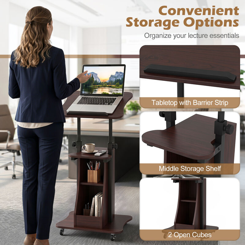 Mobile Podium Stand with Adjustable Height, Tilting Tabletop and Storage image number 4