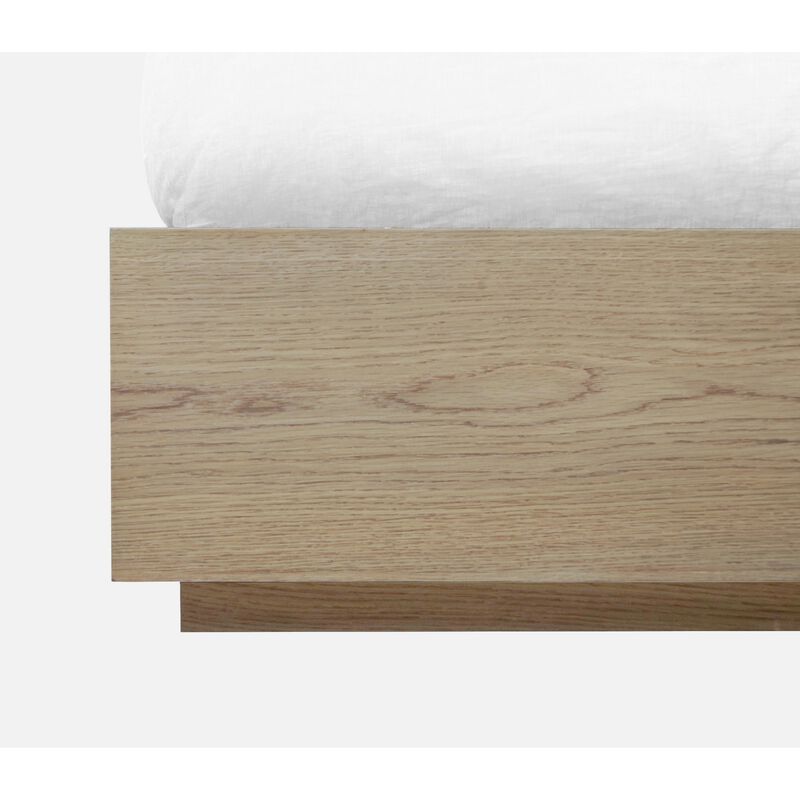 Aziel Queen Platform Bed, Panel Headboard, Mitered Edges, White Oak Brown - Benzara