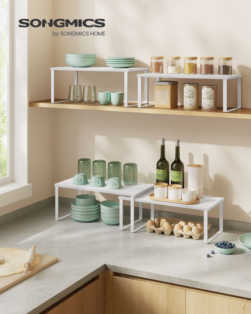 Set Of 4 Expandable Stackable Cabinet Shelves – Metal Counter Organizer For Kitchen