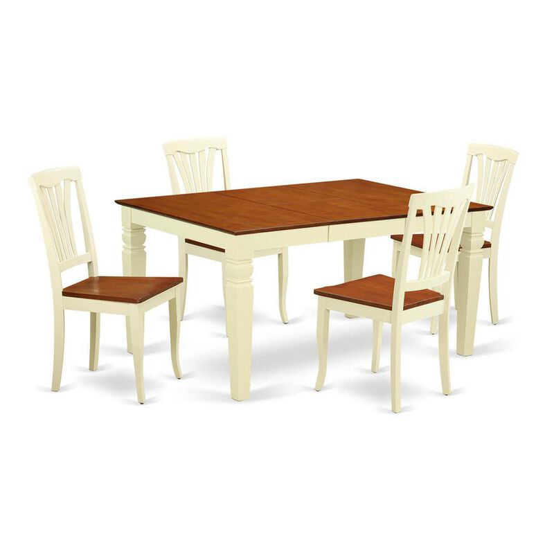 5 Pc Kitchen table set with a Dinning Table and 4 Wood Dining Chairs in Buttermilk and Cherry