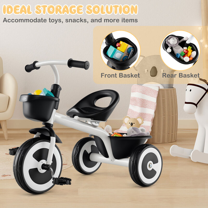 Toddler Tricycle with Adjustable Seat and Dual Storage Baskets for Park and Yard image number 6
