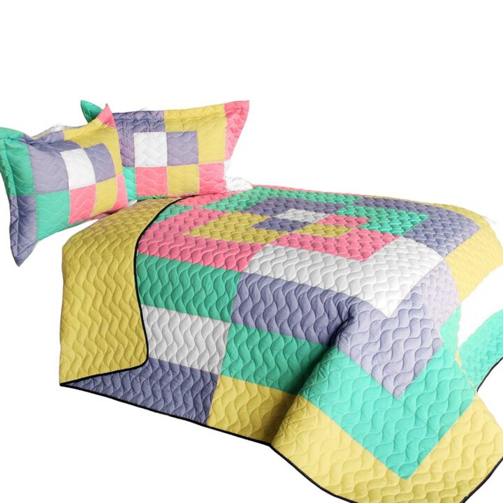 Wonderland Quilted Patchwork Quilt Set 3PC Queen Size Cozy Bedding