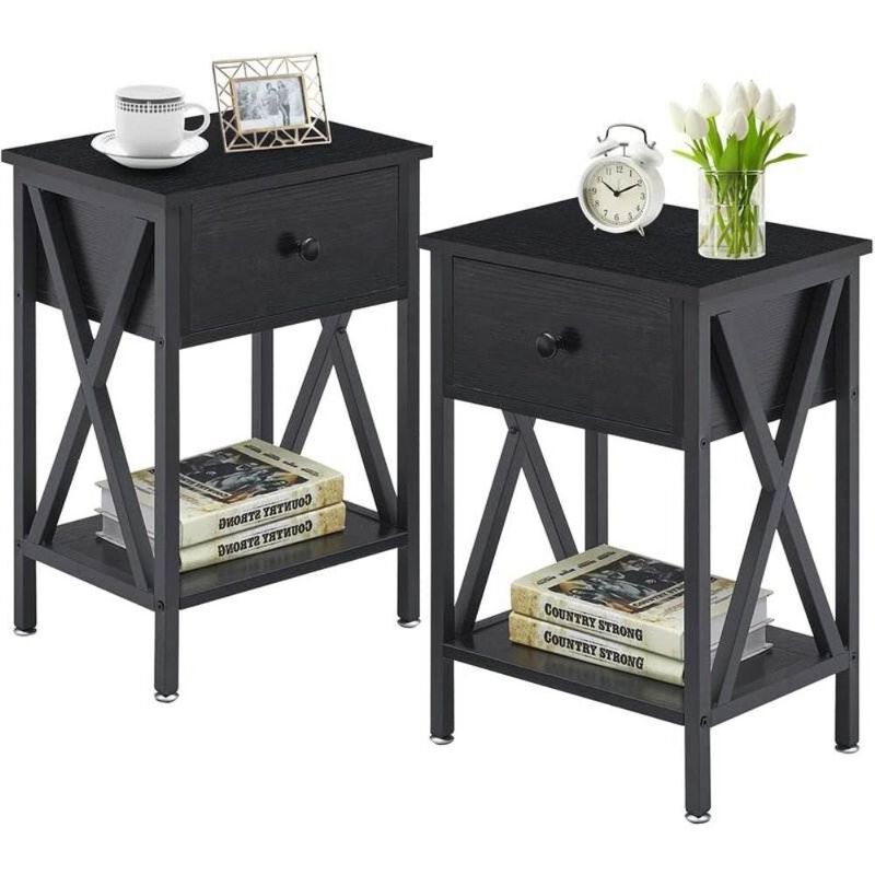 Hivvago Set of 2 - 1 Drawer Nightstand in Dark Blue and Black