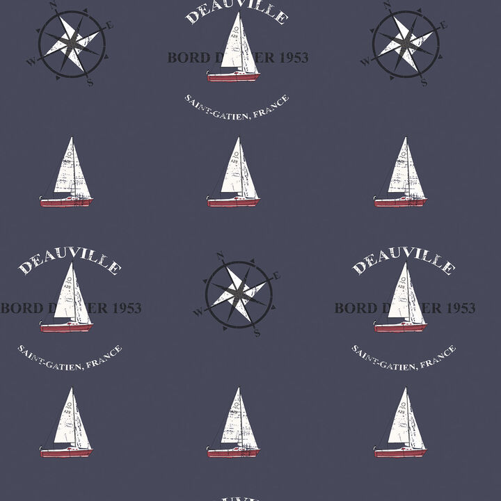 Deauville 2 Deauville Boat Motif Blue Wallpaper G23036