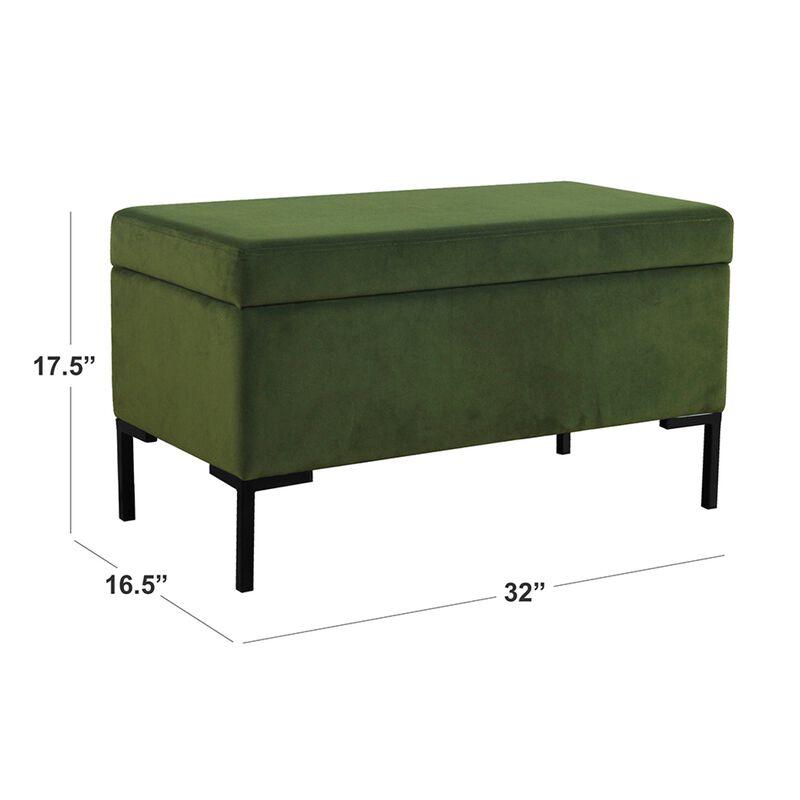 Ray Storage Bench Ottoman, Forest Green Velvet, Metal Legs, 32 Inch image number 4