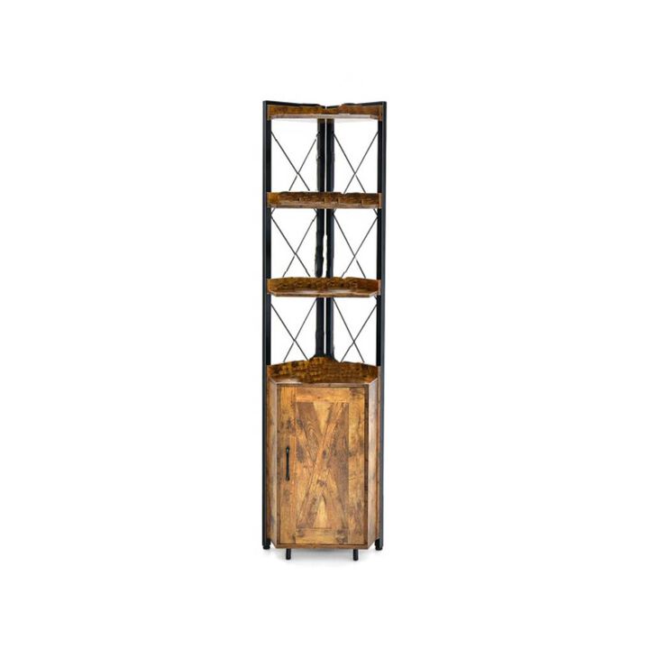 Hivago Tall Corner Storage Cabinet with 3-Tier Shelf and Enclosed Cabinet-Rustic Brown