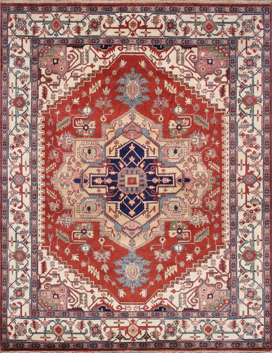 Pasargad Home Serapi Hand-Knotted Rust/Ivory Wool Area Rug.