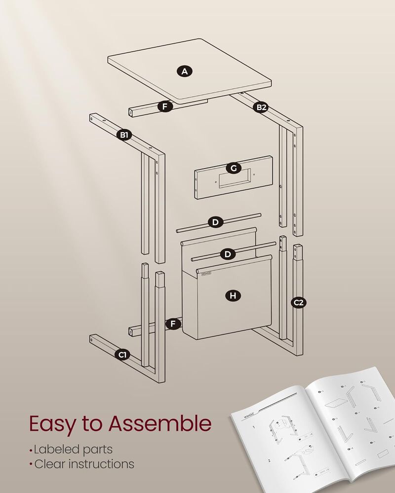C-Shaped Side Table, End Table with Charging Station, 2 USB Ports and Outlets image number 6