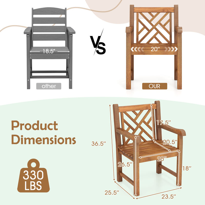Wood Patio Dining Chair with Slatted Seat Cross-Rhombus Backrest and Solid Legs image number 3
