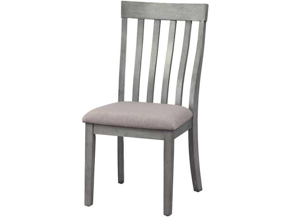 Vertical Slatted Curved Back Side Chair with Fabric Seat, Set of 2, Gray - Benzara