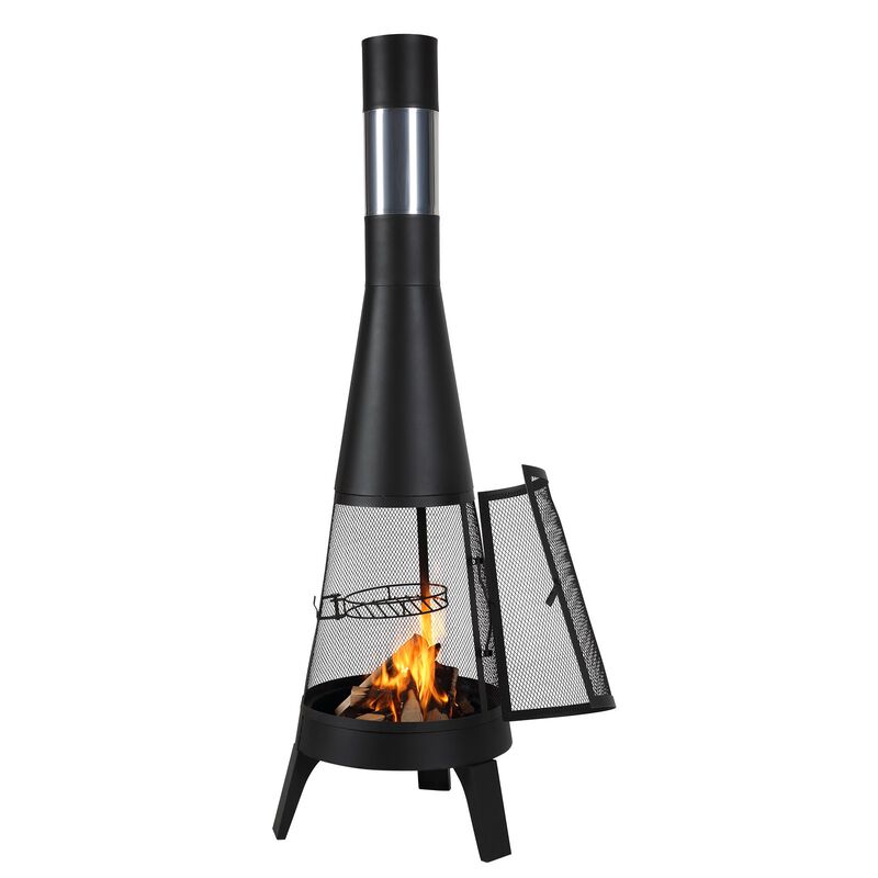 Outdoor Chiminea Firepit with Grill Mesh and Chimney for Wood Burning image number 9