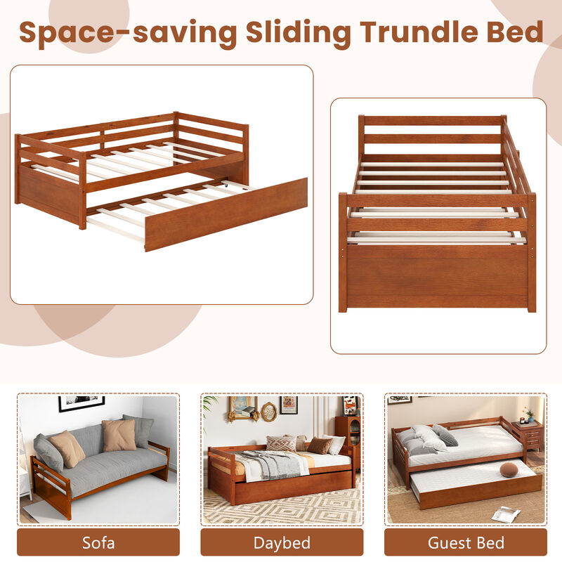 Twin Platform Bed Frame with Trundle and Wooden Slat Support image number 5