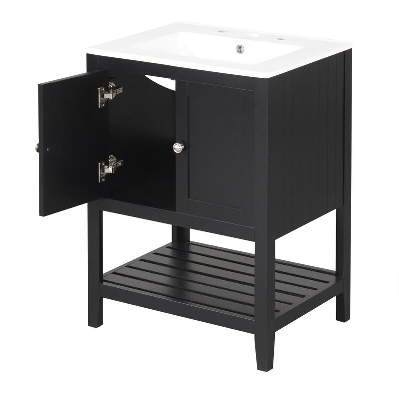 Whisen Modern Sleek Bathroom Vanity with Elegant Ceramic Sink, Solid Wood Frame - Black