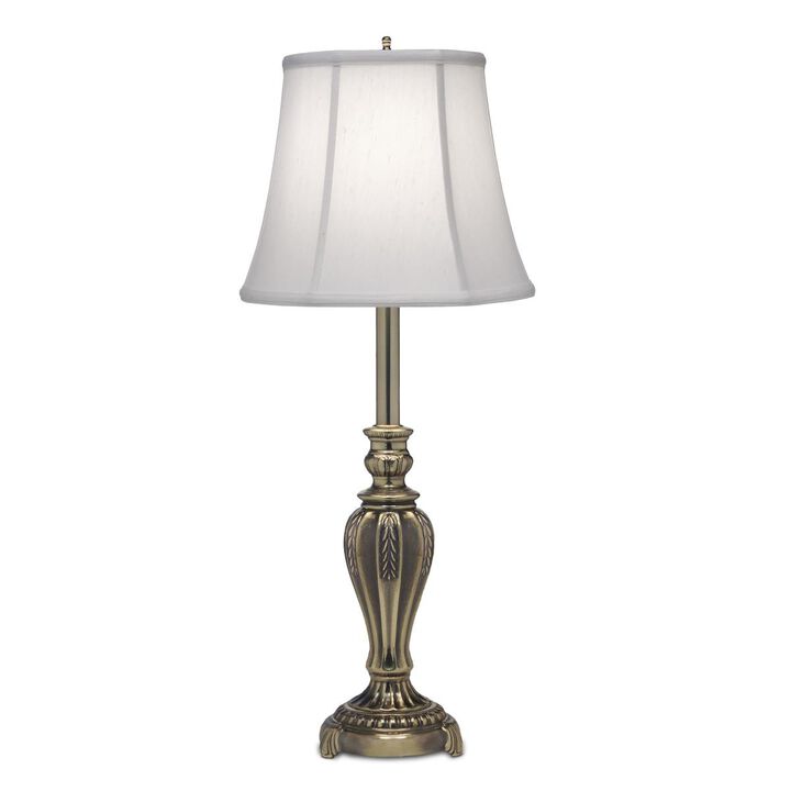 Stiffel  Buffet Lamp in Burnished Brass with Pearl Supreme Satin Shade