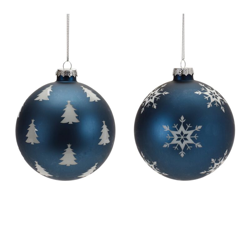 Set of 6 Frosted Navy Glass Ball Ornaments for Elegant Holiday Tree Styling