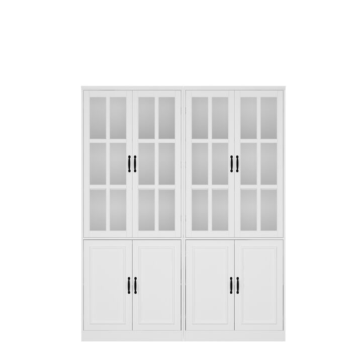 FUFU&GAGA 8-Door White Storage Cabinet Set – Stylish and Spacious Organizing Solution, 2-Piece Wardrobe with Glass Doors and Black Handles, (78.7 in. H x 63 in. W x 15.7 in. D),White