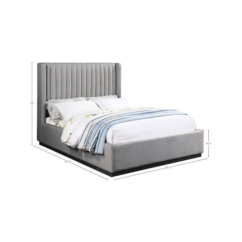 Meridian Furniture Logan Grey Linen Textured Fabric King Bed