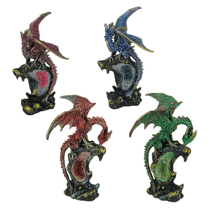 Dueling Dragons 4 Piece Dragon On Geode Figurine Set