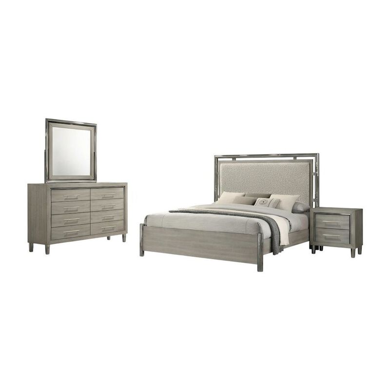 Lennox 4Pc Wood Bedroom Set w Nightstand in Gray image number 0