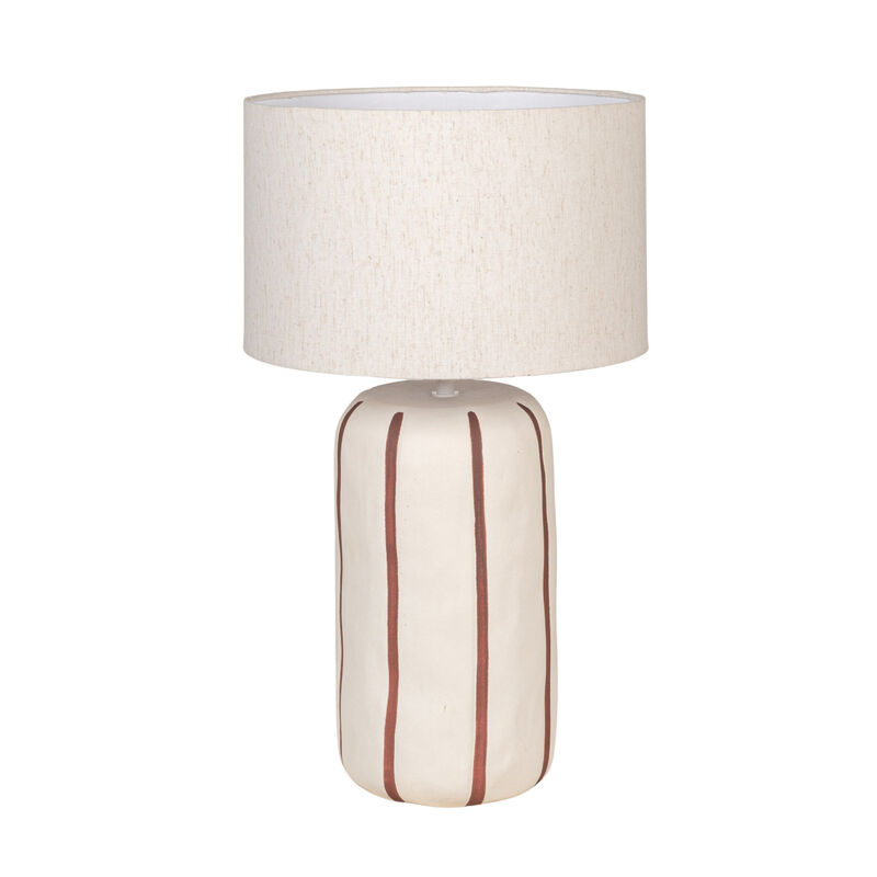 Stoneware Table Lamp with Hand-Painted Stripes and Linen Shade image number 0