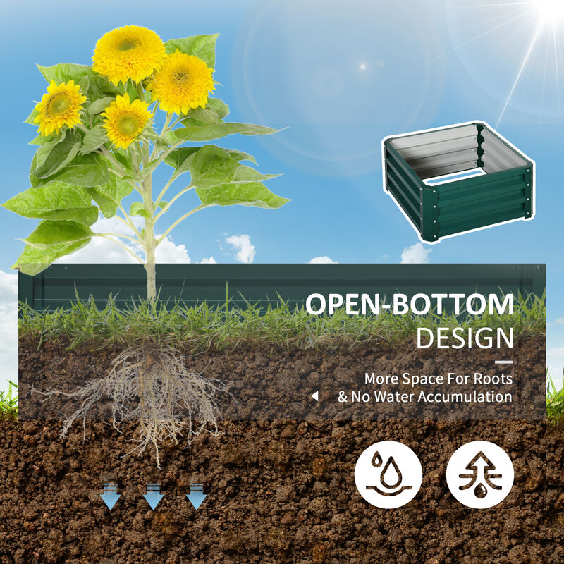 Outsunny 2 Piece Galvanized Raised Garden Bed, 2' x 2' x 1' Metal Planter Box, for Growing Vegetables, Flowers, Herbs, Succulents, Green