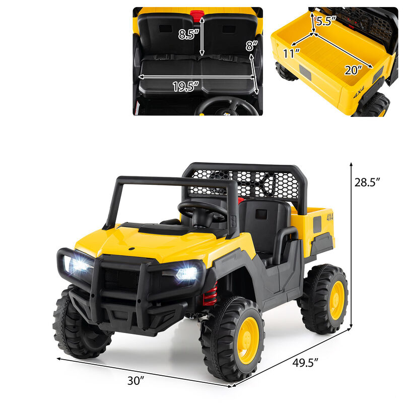 2 Seater 24V Ride On Dump Truck Toy with Remote Control for Yard and Garden-Yellow image number 2
