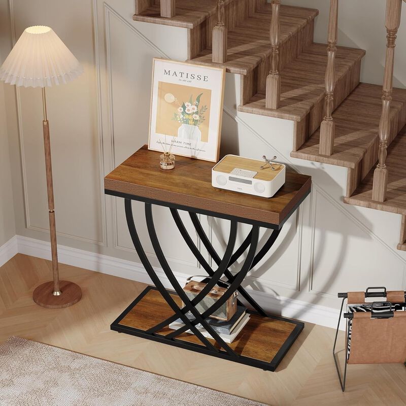 Narrow 2-Tier End Table, Side Table with Metal Frame for Living Room image number 5