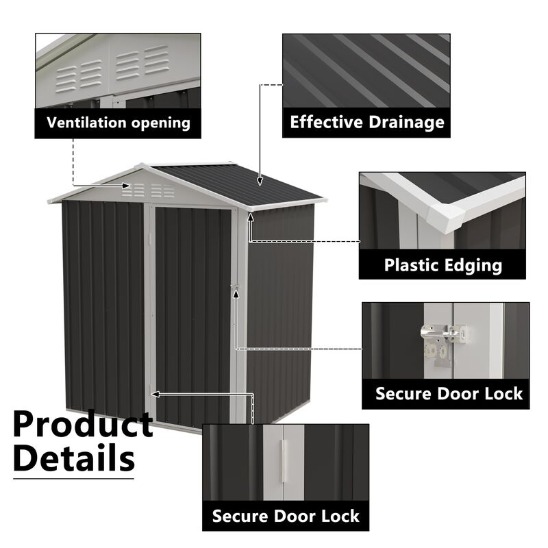 WOW PIONEER Durable Outdoor Metal Storage Shed Spacious Utility Unit for Backyard Patio Lawn Bikes Tools and Equipment All Weather Resistant Storage Solution image number 4