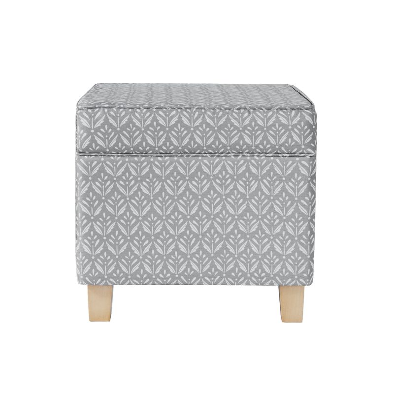 Pyp Square Storage Ottoman, 18 Inch Gray Print Fabric, Brown Wood