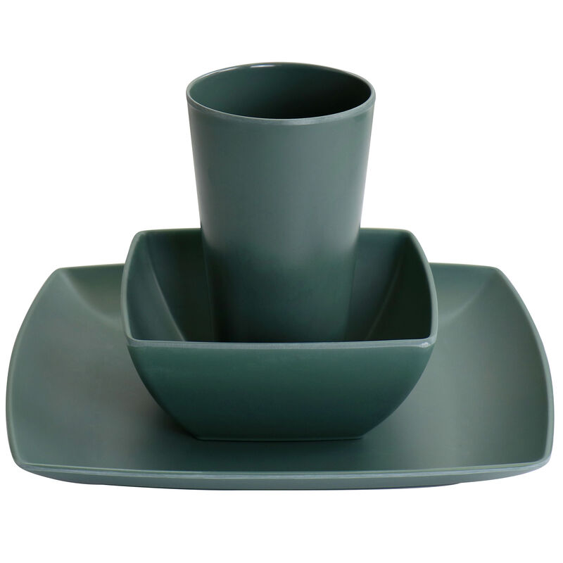 Gibson Home Grayson Melamine 12 Piece Square Dinnerware Set in Green
