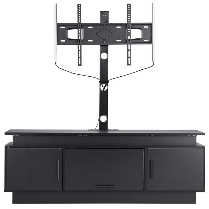 TV Console with Mount for Up to 75 Inch TVs, LED Lights, Power Outlet, 3-Tier Storage Shelves-Black