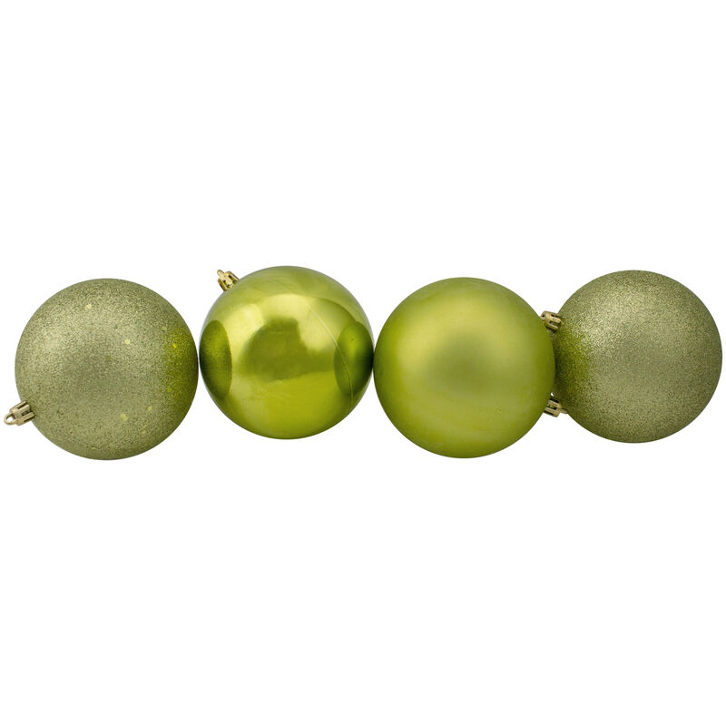 12ct Kiwi Green Shatterproof 4-Finish Christmas Ball Ornaments 4" (100mm)