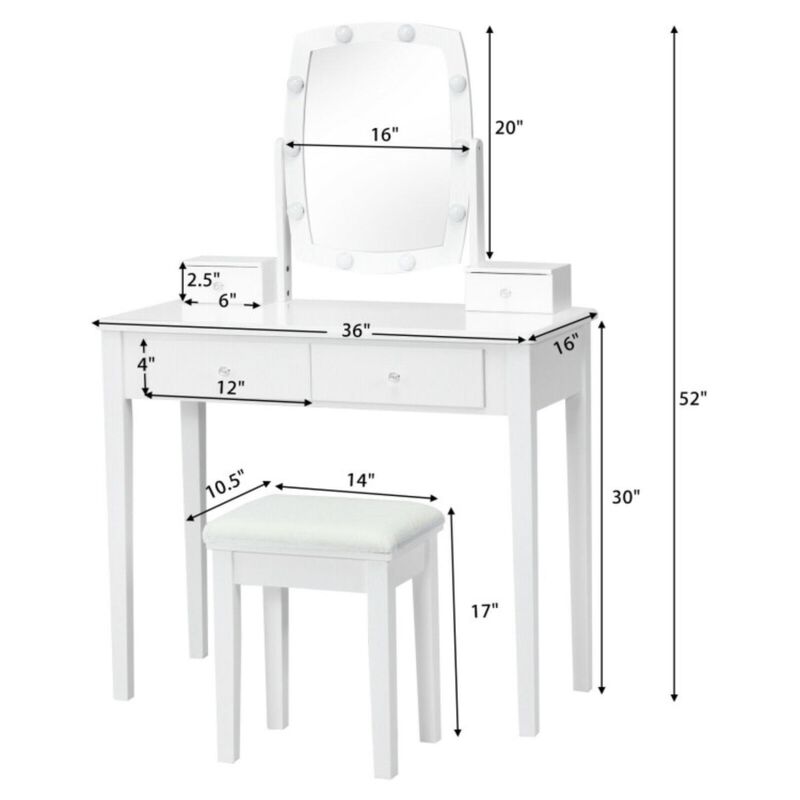 Hivvago Vanity Table Set with Lighted Mirror for Bedroom and Dressing Room