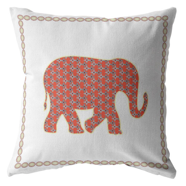 Homezia 18"Orange White Elephant Zippered Suede Throw Pillow