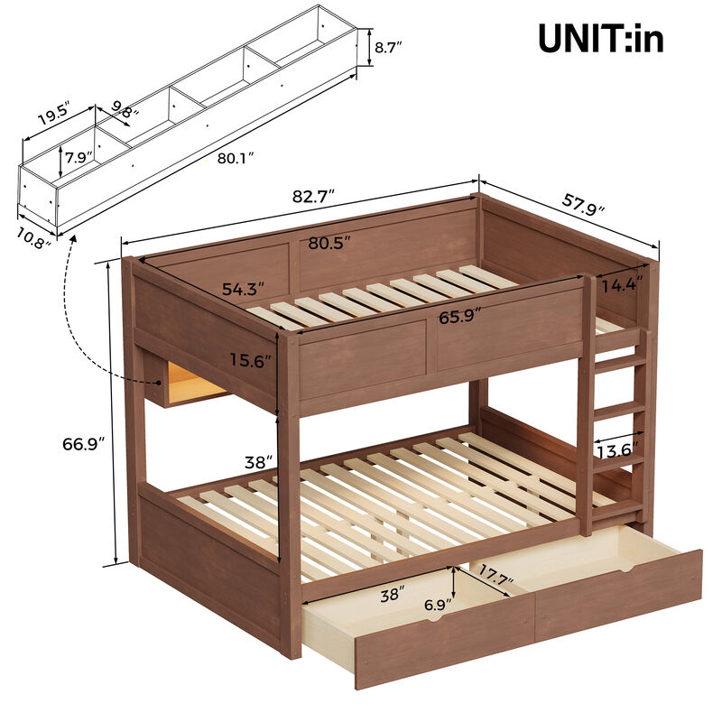 Merax Full XL over Full XL Wooden Bunk Bed with Side Storage Cabinets image number 4
