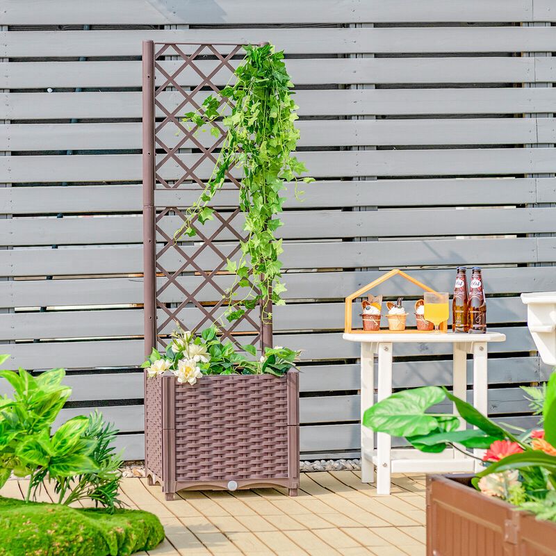 Raised Garden Bed with Trellis Planter Box for Climbing Plants