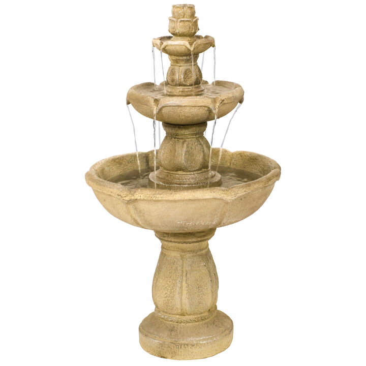 Sunnydaze 35" 3-Tier Birds Delight Outdoor Water Fountain, Electric Pump