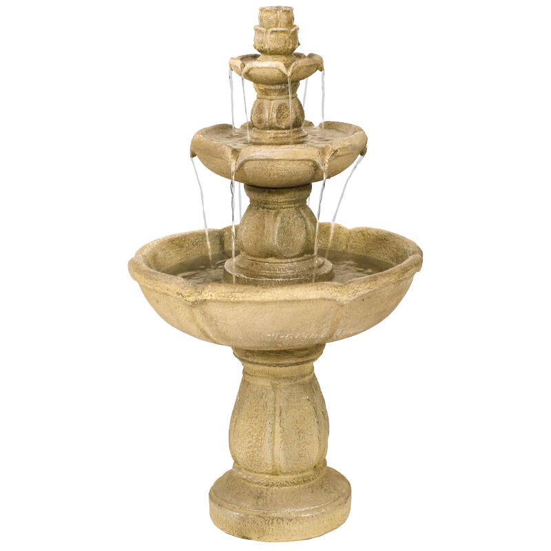 Sunnydaze 35" 3-Tier Birds Delight Outdoor Water Fountain, Electric Pump image number 0