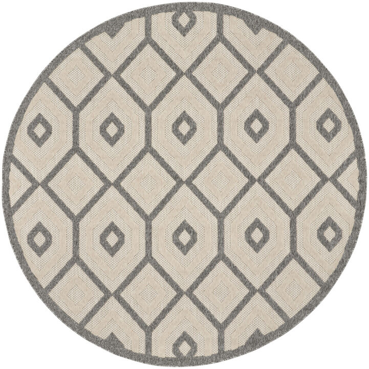 HomeRoots 8' Cream And Gray Round Geometric Indoor Outdoor Area Rug