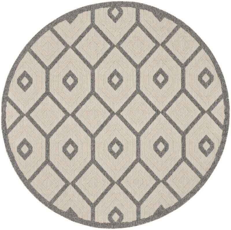 HomeRoots 8' Cream And Gray Round Geometric Indoor Outdoor Area Rug image number 0