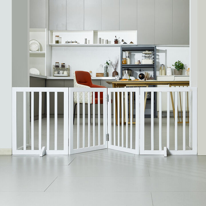 Freestanding Dog Gate with 4 Foldable Panels, Expandable Pet Barrier for Indoor Use