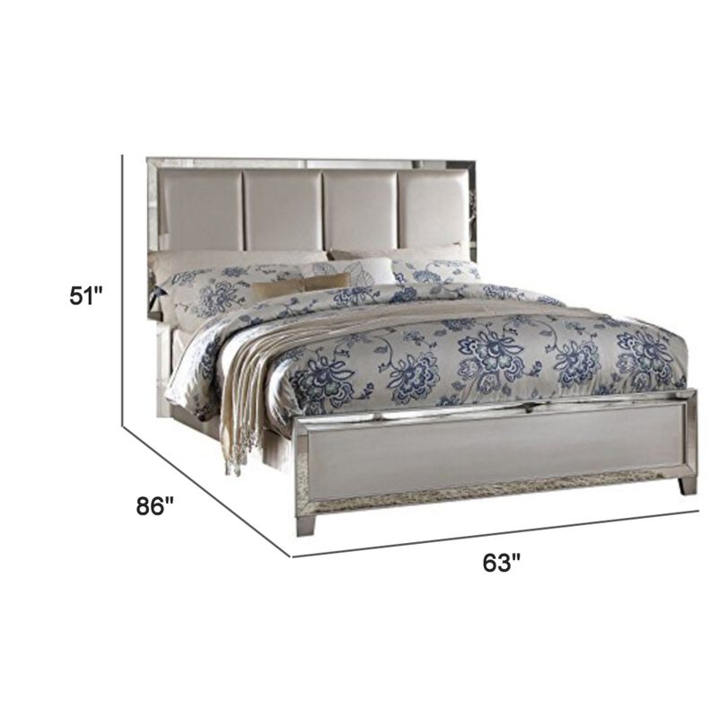 Stylish And Deluxe Queen Size Panel Bed, Silver-Benzara