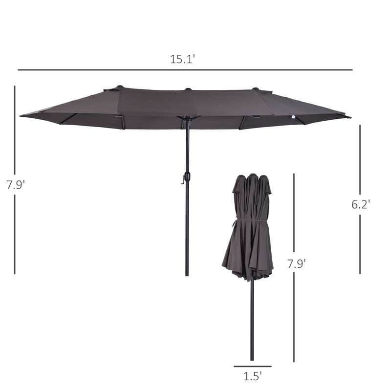 Gray Sun Umbrella: 15ft Double-Sided Patio Umbrella with Crank
