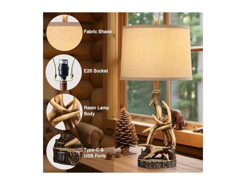 USB Port Rustic Table Lamp For Living Room Bedroom Nightstand image number 3
