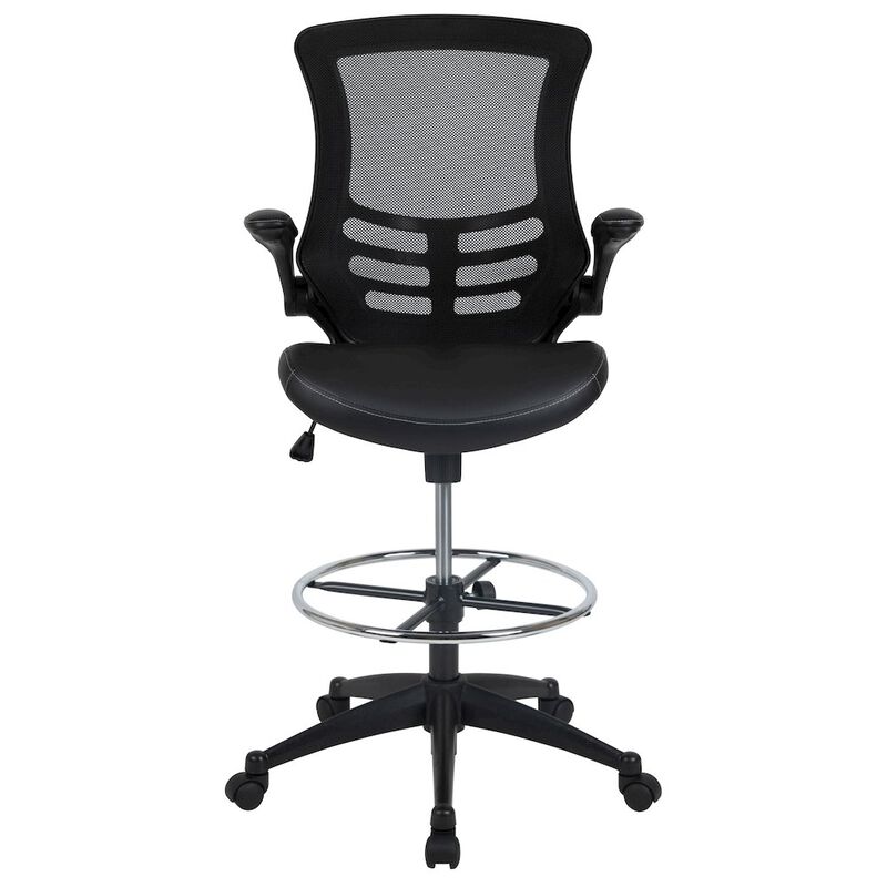 Flash Furniture Mid-Back Black Mesh Ergonomic Drafting Chair with LeatherSoft Seat image number 6