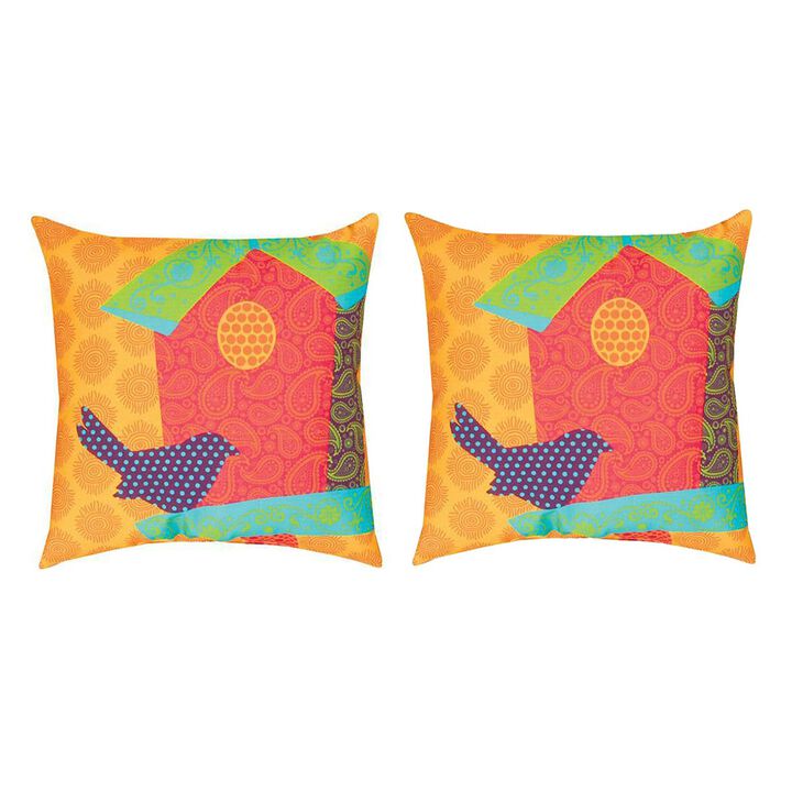 Pair Of Pop Rhythm Birdhouse 18in Decorative Throw Pillows Bright Colors