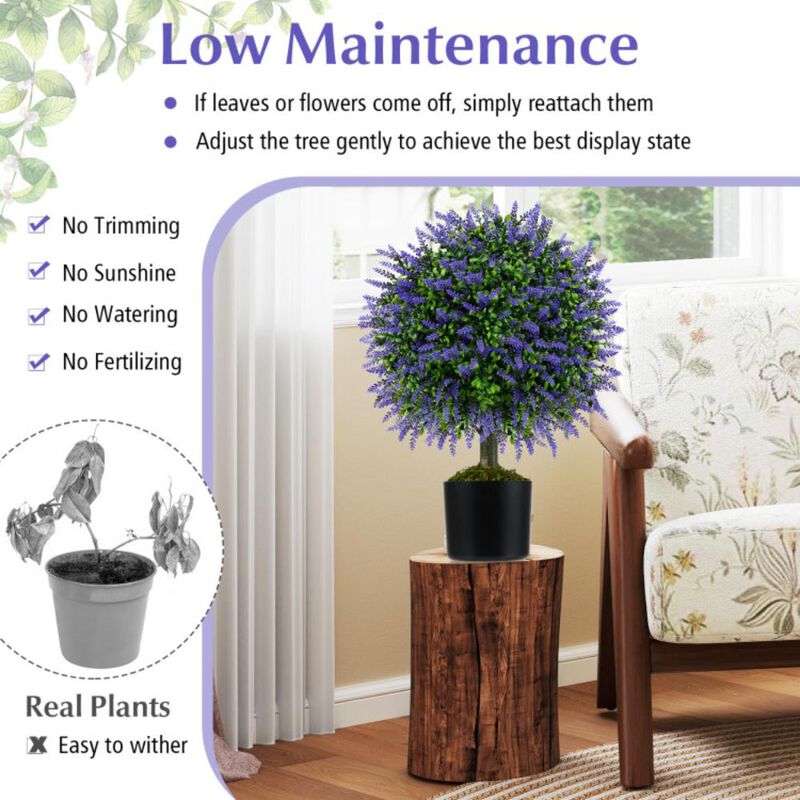 Hivvago 23 Inch Set of 2 Artificial Lavender Topiary Ball Trees with Cement-Filled Pot
